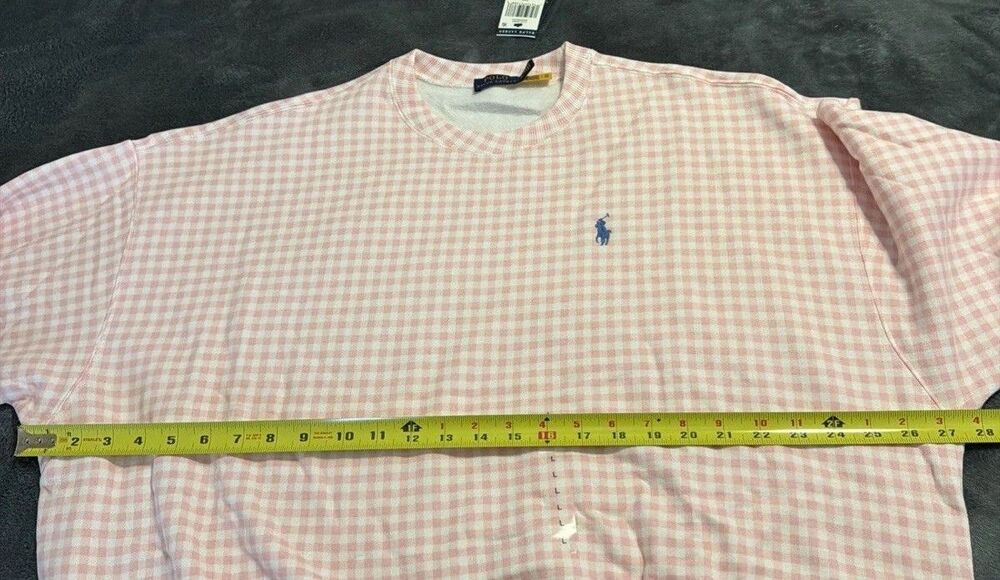 LARGE Polo Ralph Lauren Gingham Fleece Sweatshirt Pink White - Picture 10 of 13